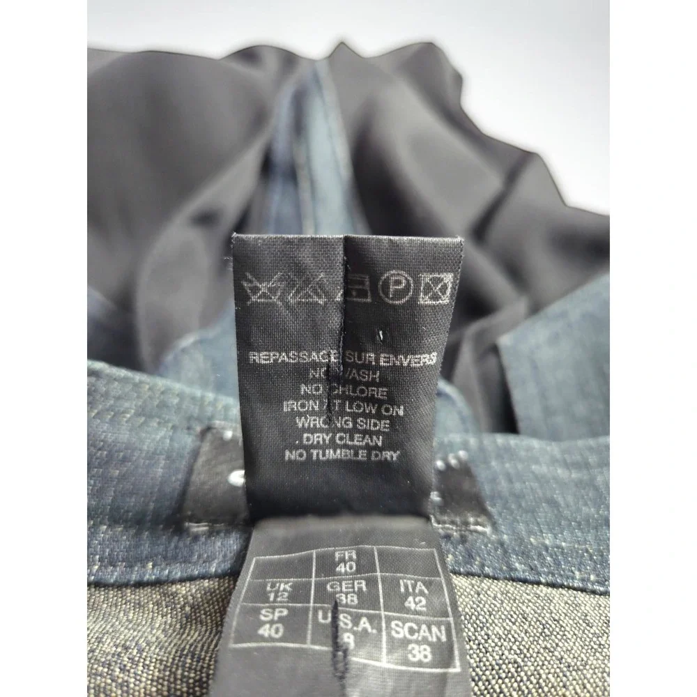 Nathalie Chaize Mixed Media Denim Wool Blend Wide Leg Trousers Black Blue Size 8 - Picture 8 of 8